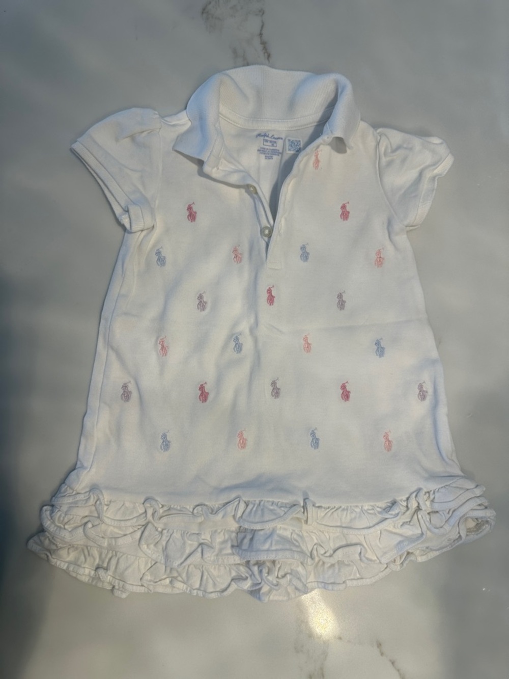 Ralph Lauren White Polo Dress with Multi-Color Pony Embroidery - Girls